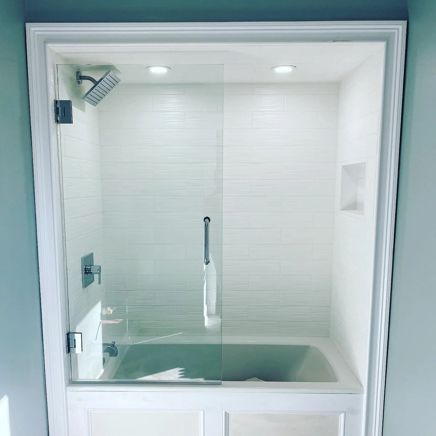Glass shower door with a custom fit